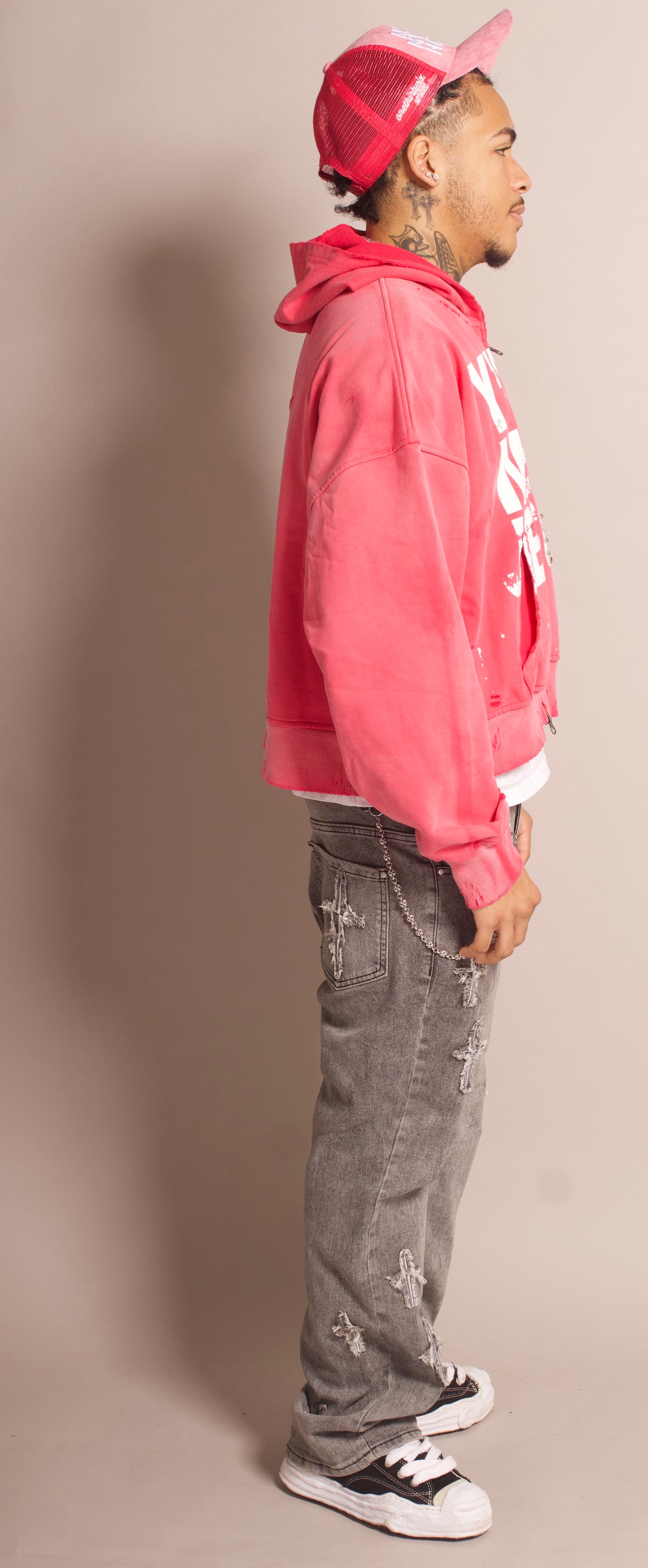 "Pink" Distressed Zip-Up