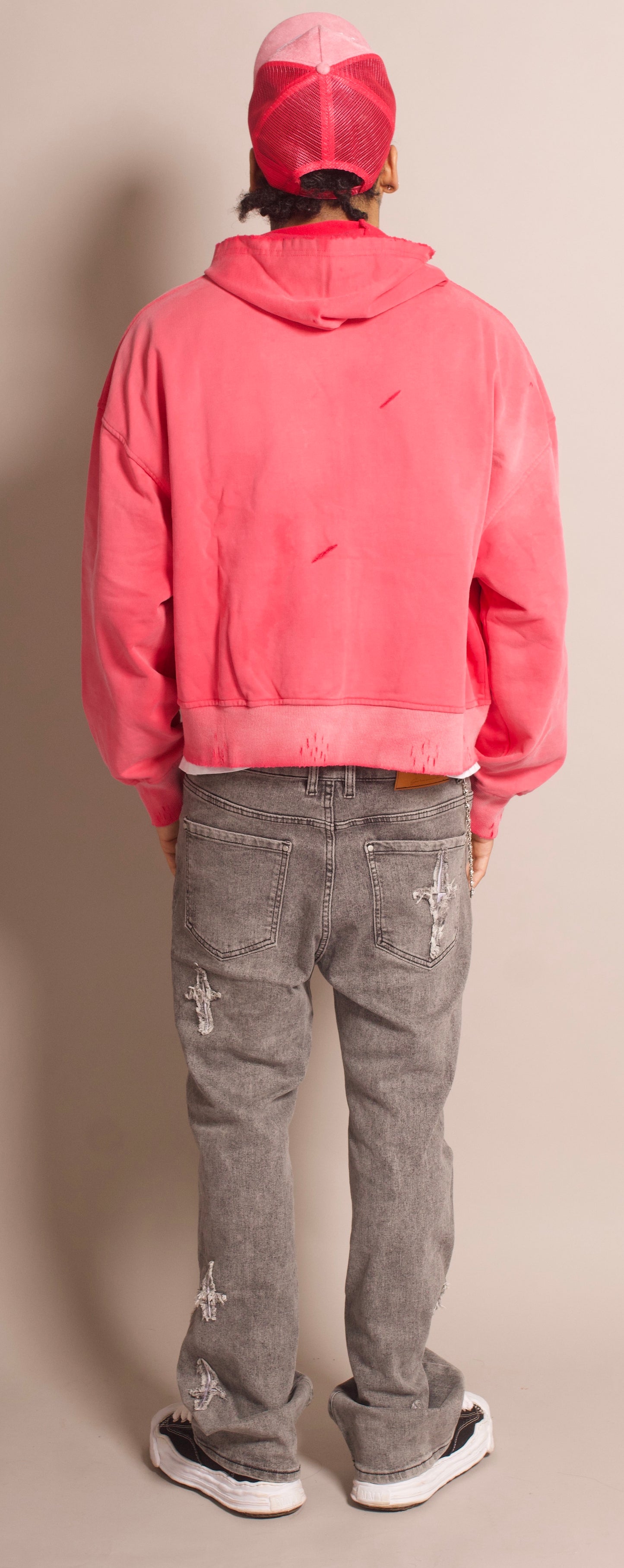 "Pink" Distressed Zip-Up