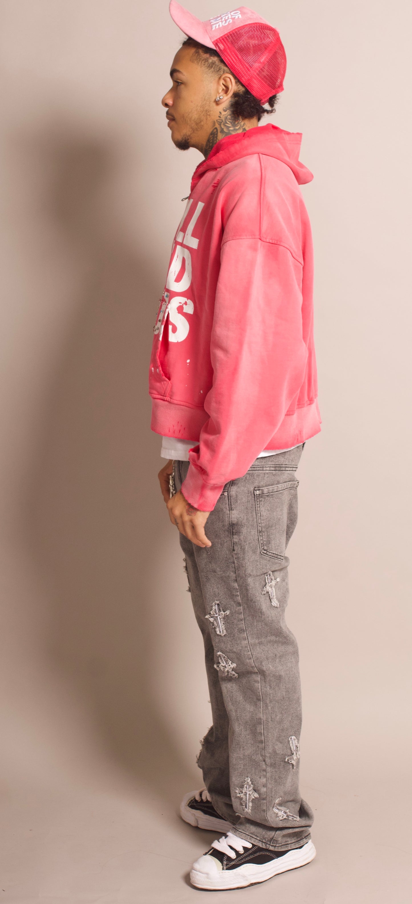 "Pink" Distressed Zip-Up