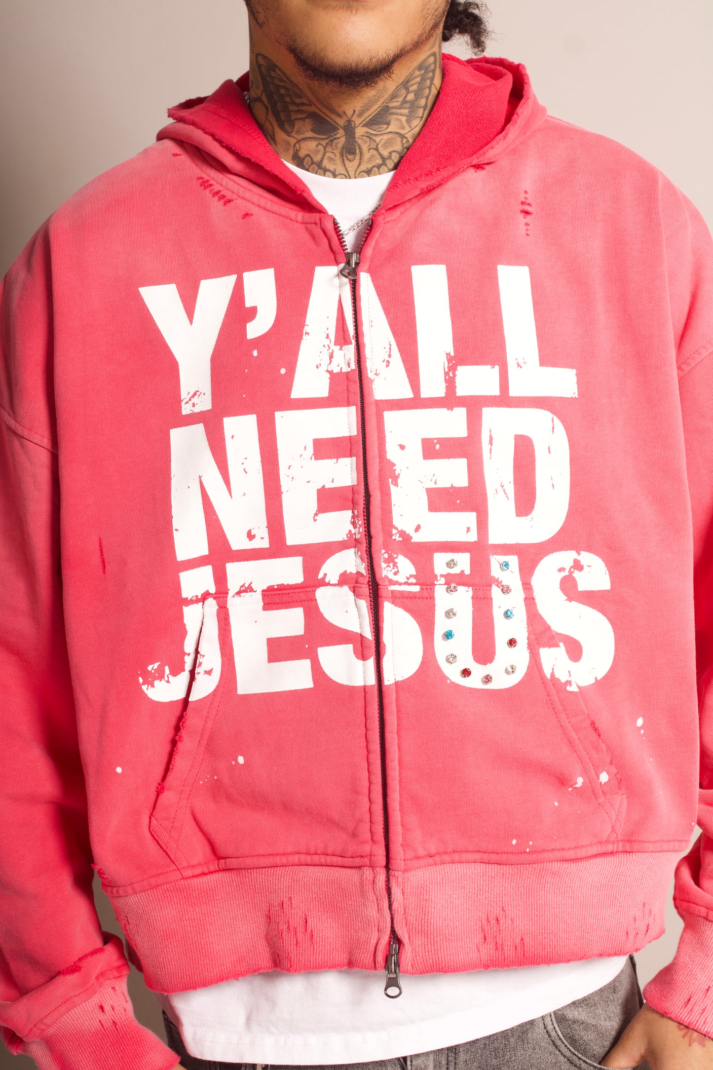 "Pink" Distressed Zip-Up