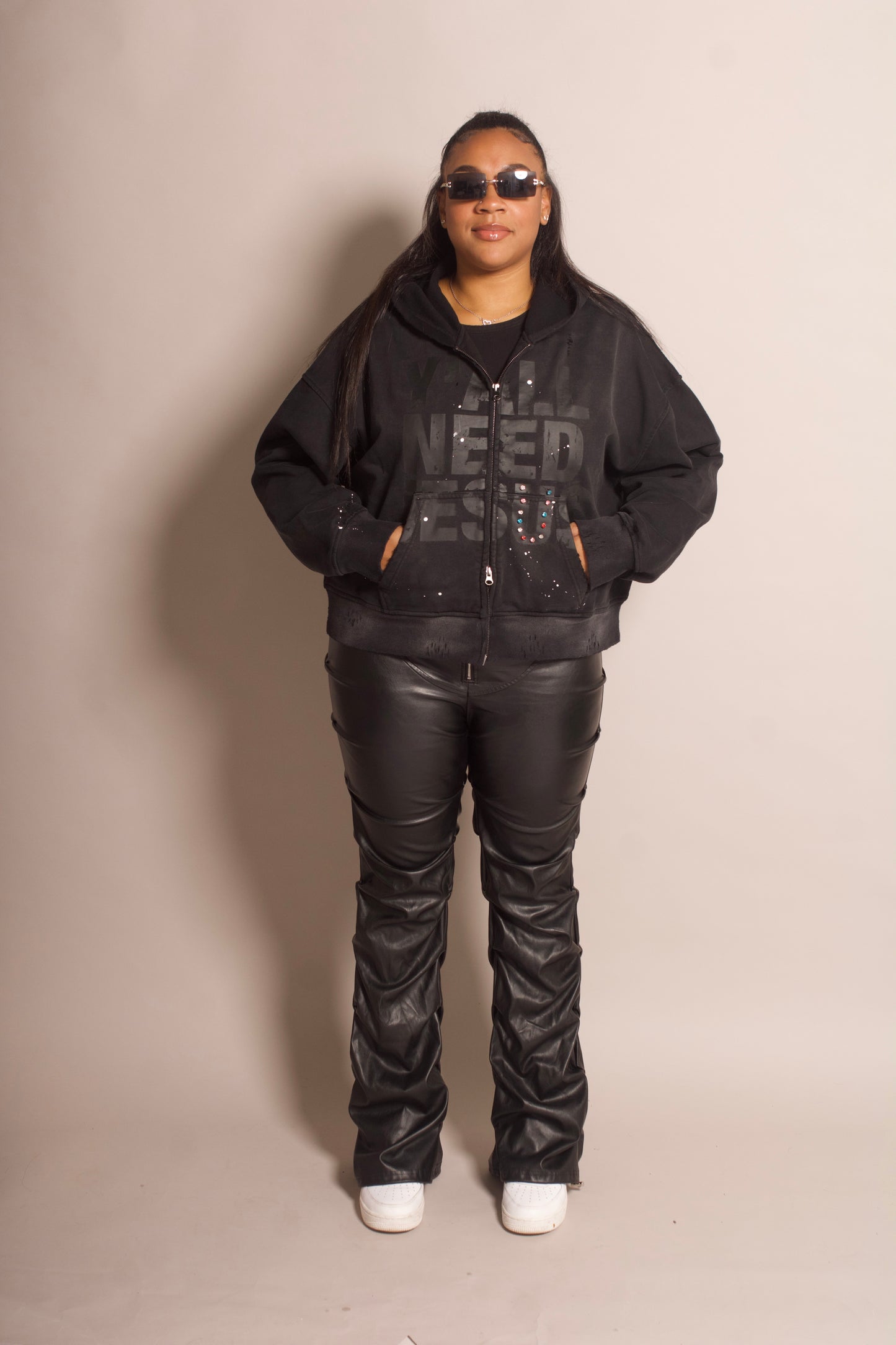 "Black" Distressed Zip-Up