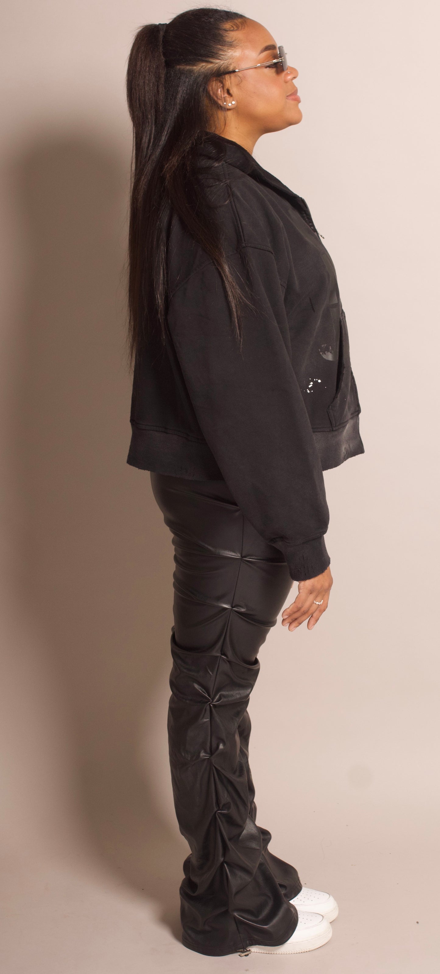 "Black" Distressed Zip-Up