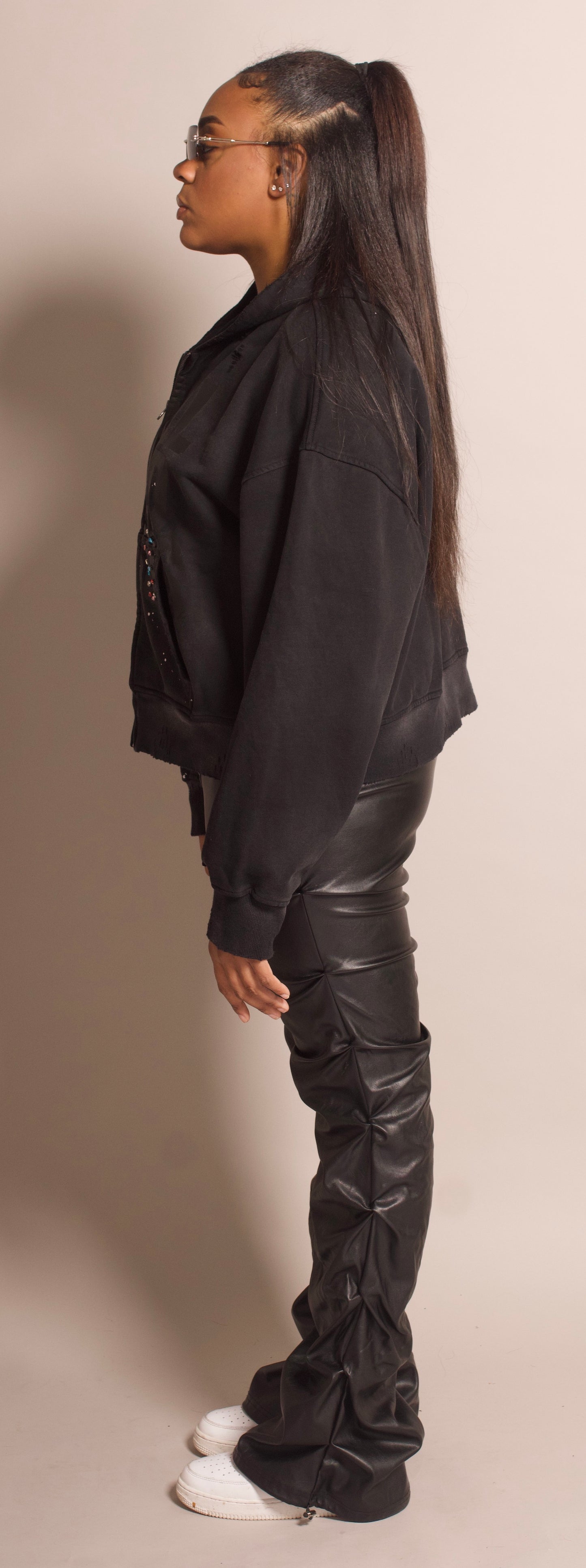 "Black" Distressed Zip-Up