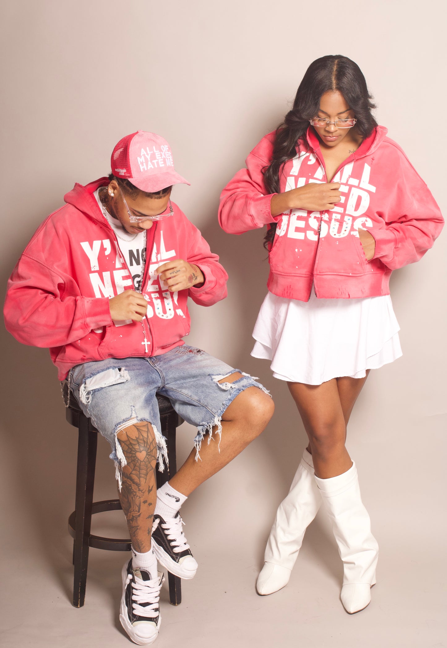 "Pink" Distressed Zip-Up