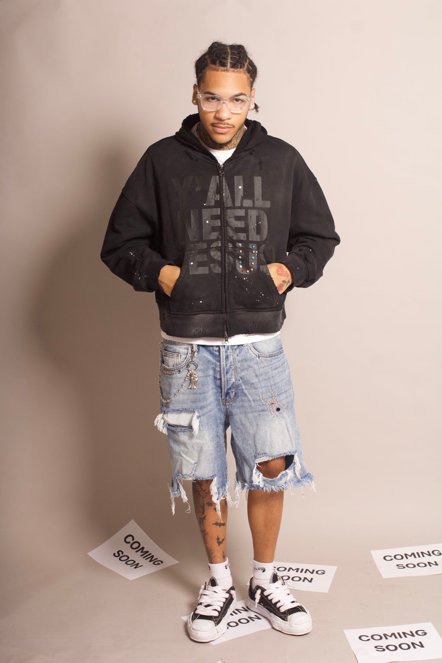 "Black" Distressed Zip-Up