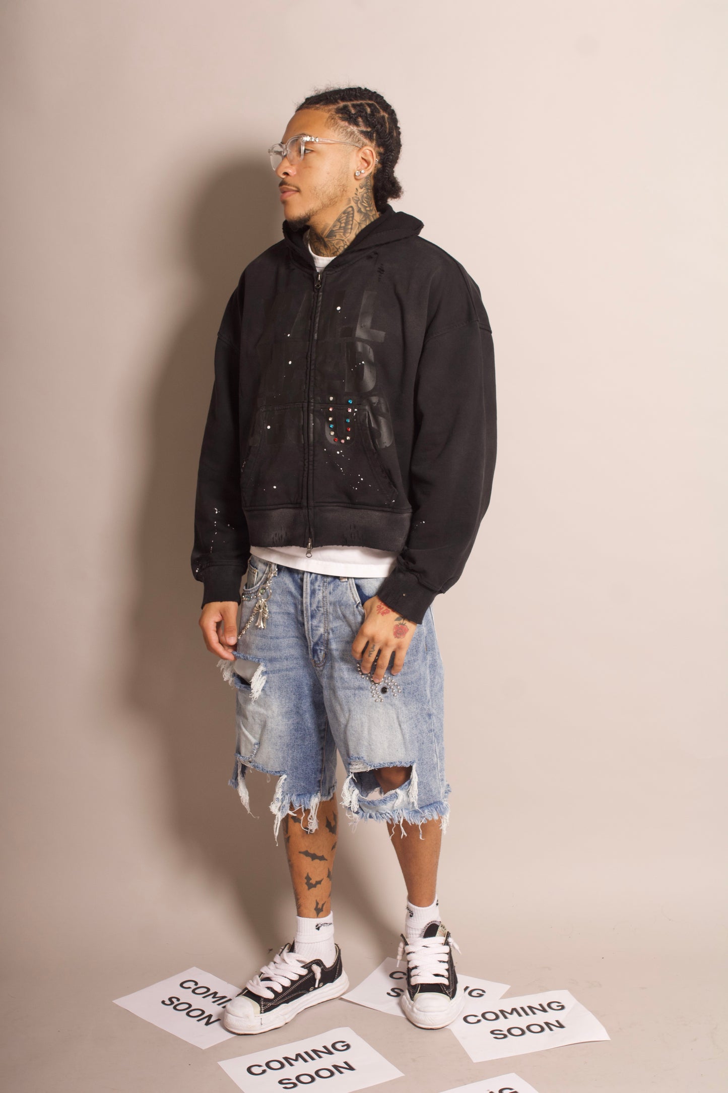 "Black" Distressed Zip-Up